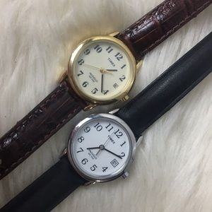 Ladies thin band timex date simple watch 2 pack